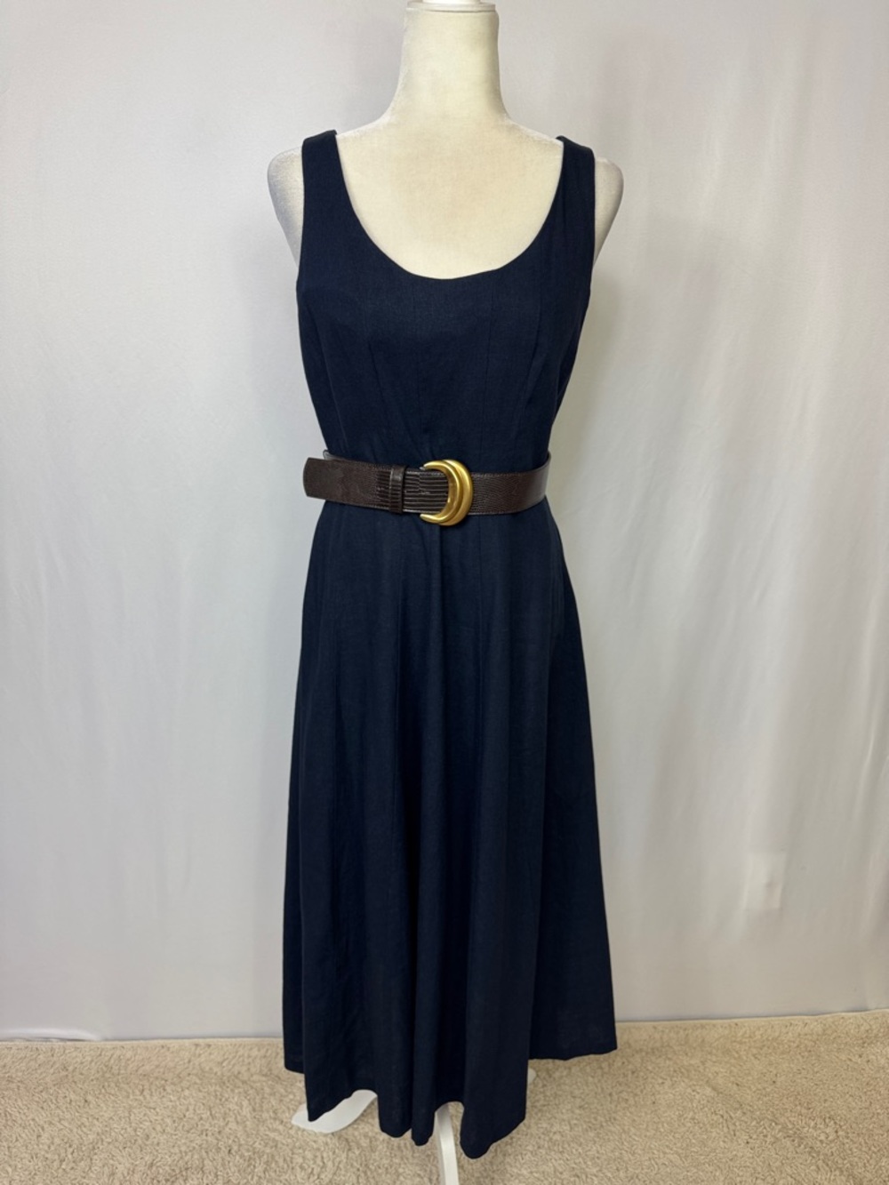 Donna Karan New York Belted A-Line Midi Dress Size 6 Blue - Picture 6 of 15